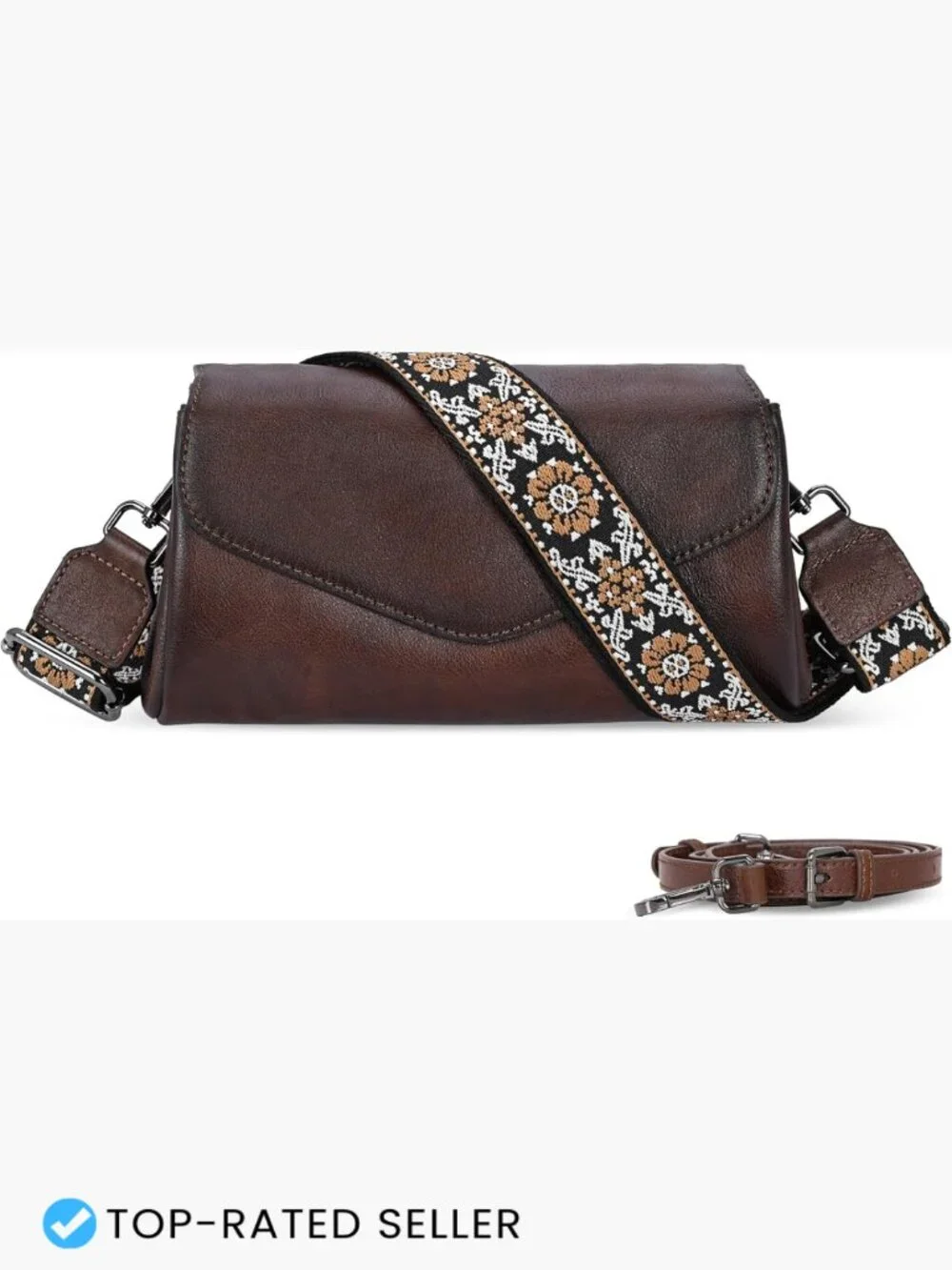 Vintage Leather Crossbody Bag Convertible Shoulder Satchel Purse Adjustable